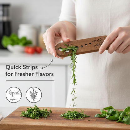 Herb Peeler Tool Wooden Herb Leaf Stripper Vegetable Stripper with magnetic hook for Kale Chard Collard Greens Thyme Basil Rosemary 7 Holes