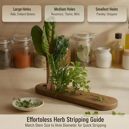 Herb Peeler Tool Wooden Herb Leaf Stripper Vegetable Stripper with magnetic hook for Kale Chard Collard Greens Thyme Basil Rosemary 7 Holes