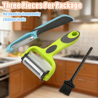3-in-1 Multifunctional Fruit & Vegetable Peeler - Stainless Steel Blade for Peeling/Julienning/Slicing Non-Slip Handle Ideal for Potatoes/Cucumbers/Apples Home Kitchen Daily Use (3)