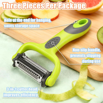 3-in-1 Multifunctional Fruit & Vegetable Peeler - Stainless Steel Blade for Peeling/Julienning/Slicing Non-Slip Handle Ideal for Potatoes/Cucumbers/Apples Home Kitchen Daily Use (3)