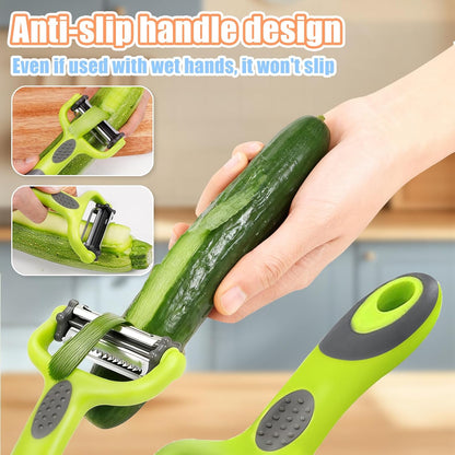 3-in-1 Multifunctional Fruit & Vegetable Peeler - Stainless Steel Blade for Peeling/Julienning/Slicing Non-Slip Handle Ideal for Potatoes/Cucumbers/Apples Home Kitchen Daily Use (3)