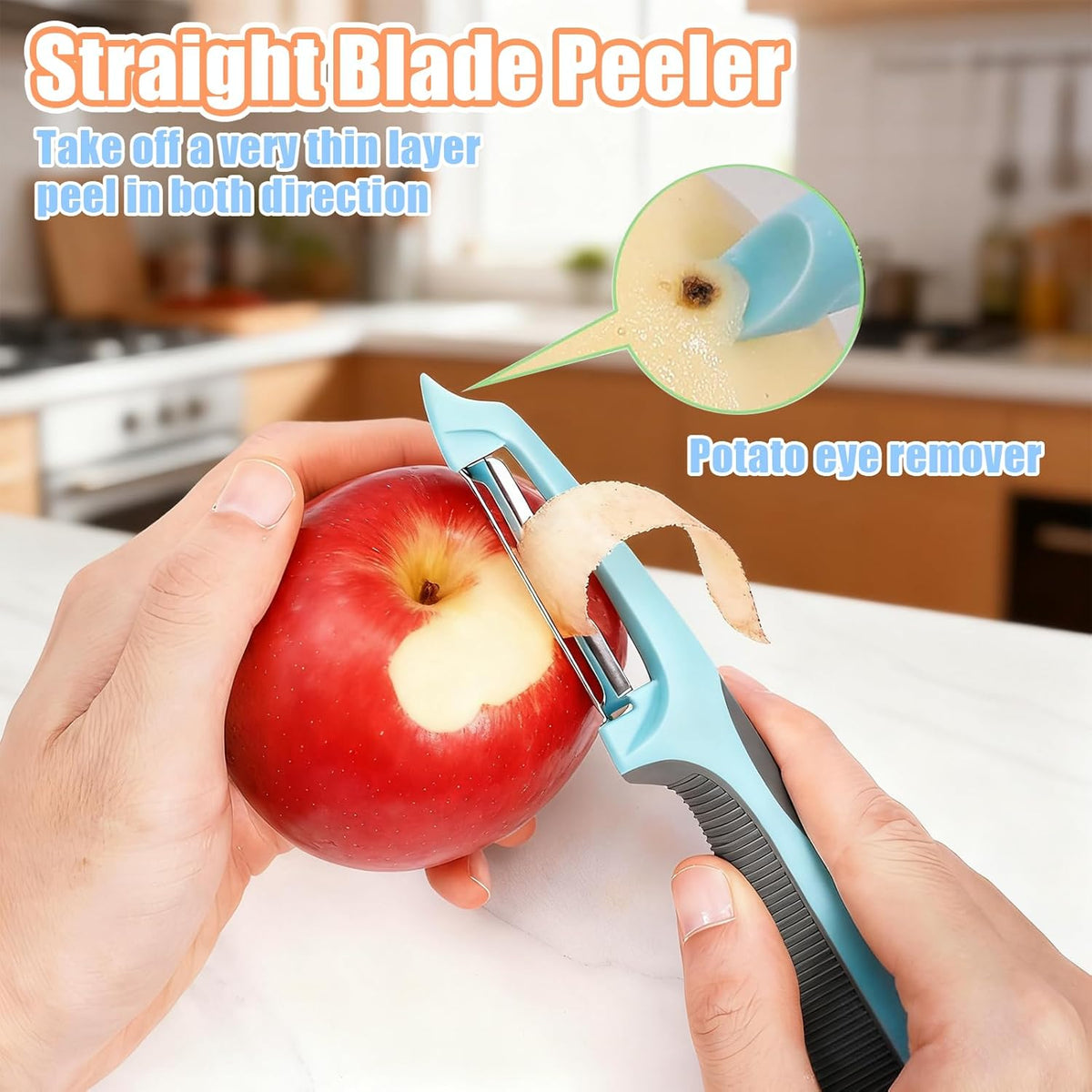 3-in-1 Multifunctional Fruit & Vegetable Peeler - Stainless Steel Blade for Peeling/Julienning/Slicing Non-Slip Handle Ideal for Potatoes/Cucumbers/Apples Home Kitchen Daily Use (3)
