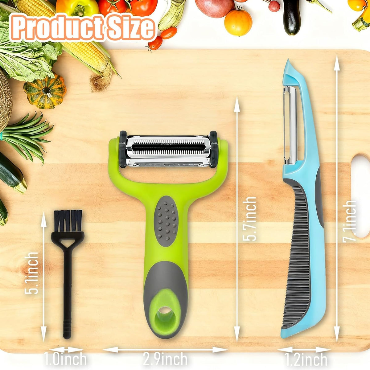3-in-1 Multifunctional Fruit & Vegetable Peeler - Stainless Steel Blade for Peeling/Julienning/Slicing Non-Slip Handle Ideal for Potatoes/Cucumbers/Apples Home Kitchen Daily Use (3)
