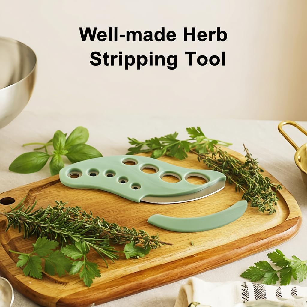 Herb Leaf Stripper and Cutter Tool 2 in 1, Herb & Cilantro Chopper Cutter Stripper Stripping Tool Best Kitchen Gadgets Presents for RV Owners Campers Chefs and Cooking Lovers/Green/1 Piece
