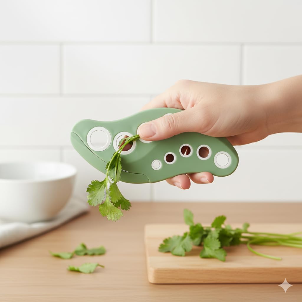 Herb Leaf Stripper and Cutter Tool 2 in 1, Herb & Cilantro Chopper Cutter Stripper Stripping Tool Best Kitchen Gadgets Presents for RV Owners Campers Chefs and Cooking Lovers/Green/1 Piece