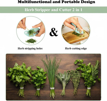 Herb Leaf Stripper and Cutter Tool 2 in 1, Herb & Cilantro Chopper Cutter Stripper Stripping Tool Best Kitchen Gadgets Presents for RV Owners Campers Chefs and Cooking Lovers/Green/1 Piece