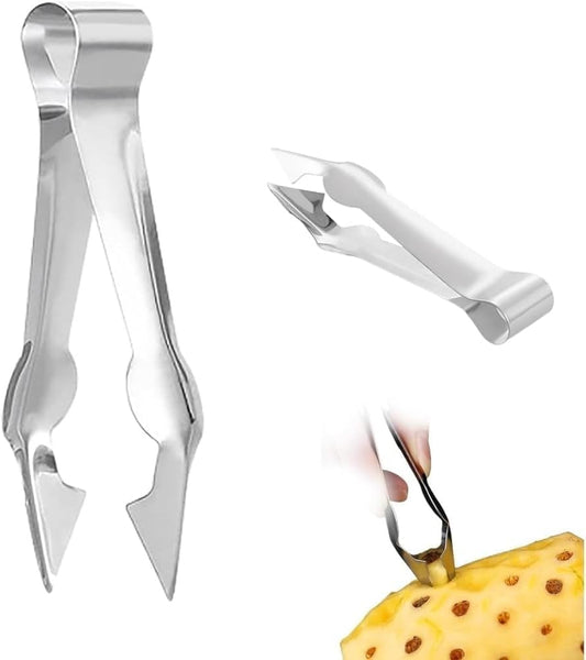 Multi-Function Stainless Steel Kitchen Tool,Fruit/Vegetable Stem Remover, Strawberry Huller and Pineapple Eye Remover,Silver Handle Cooking Gadget for Home Chefs