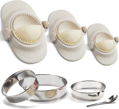 Dumpling Maker, Empanadas press mold maker Set with Dough Cutter, Dumpling Mold Set for Pierogi, Pastelitos, Calzone, Turnovers, Chinese Dumpling White 3sizes (4"+3"+2.6")
