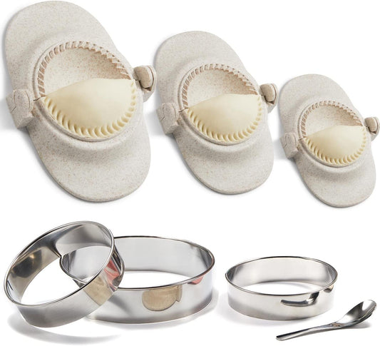 Dumpling Maker, Empanadas press mold maker Set with Dough Cutter, Dumpling Mold Set for Pierogi, Pastelitos, Calzone, Turnovers, Chinese Dumpling White 3sizes (4"+3"+2.6")
