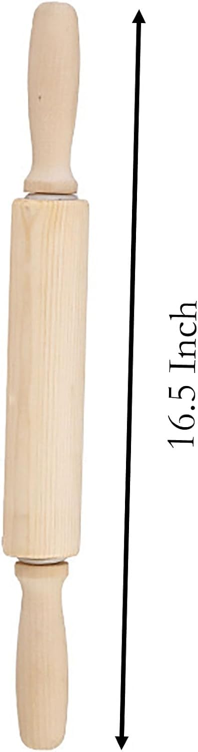 Wooden Rolling Pin, 16.5 Inch Drum and Handle Could Rotate Relatively for Kneading Dough of Baking Bread, Pizza, Cookie, Cake and Noodles (42cm)