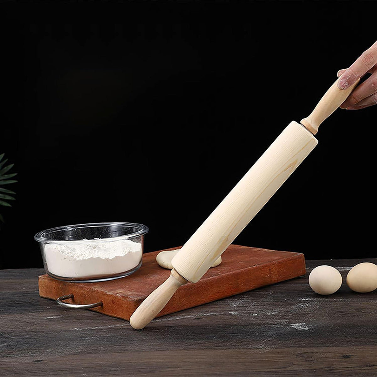 Wooden Rolling Pin, 16.5 Inch Drum and Handle Could Rotate Relatively for Kneading Dough of Baking Bread, Pizza, Cookie, Cake and Noodles (42cm)