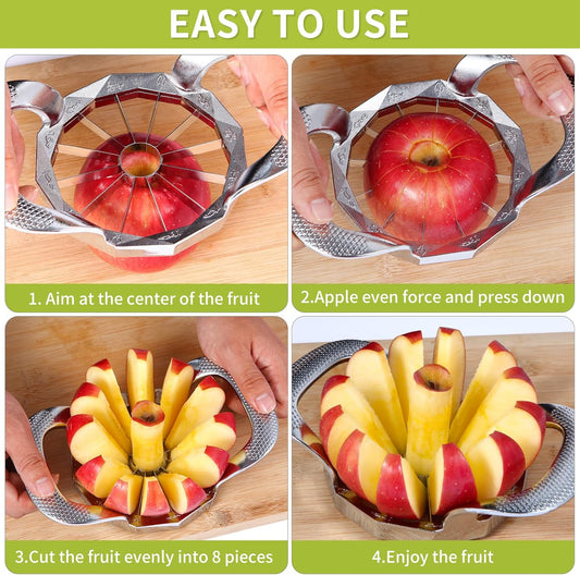 Apple Slicer,12-Slices Stainless Steel Cutter，Heavy Duty Stainless Steel Apple Cutter and Divider， Anti-slip Handle，Gifts for Mom， Easy to Use.