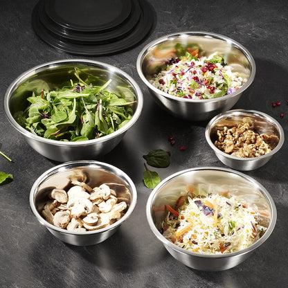 10-Piece Stainless Steel Mixing Bowl Set with Lids for Food Prep & Storage