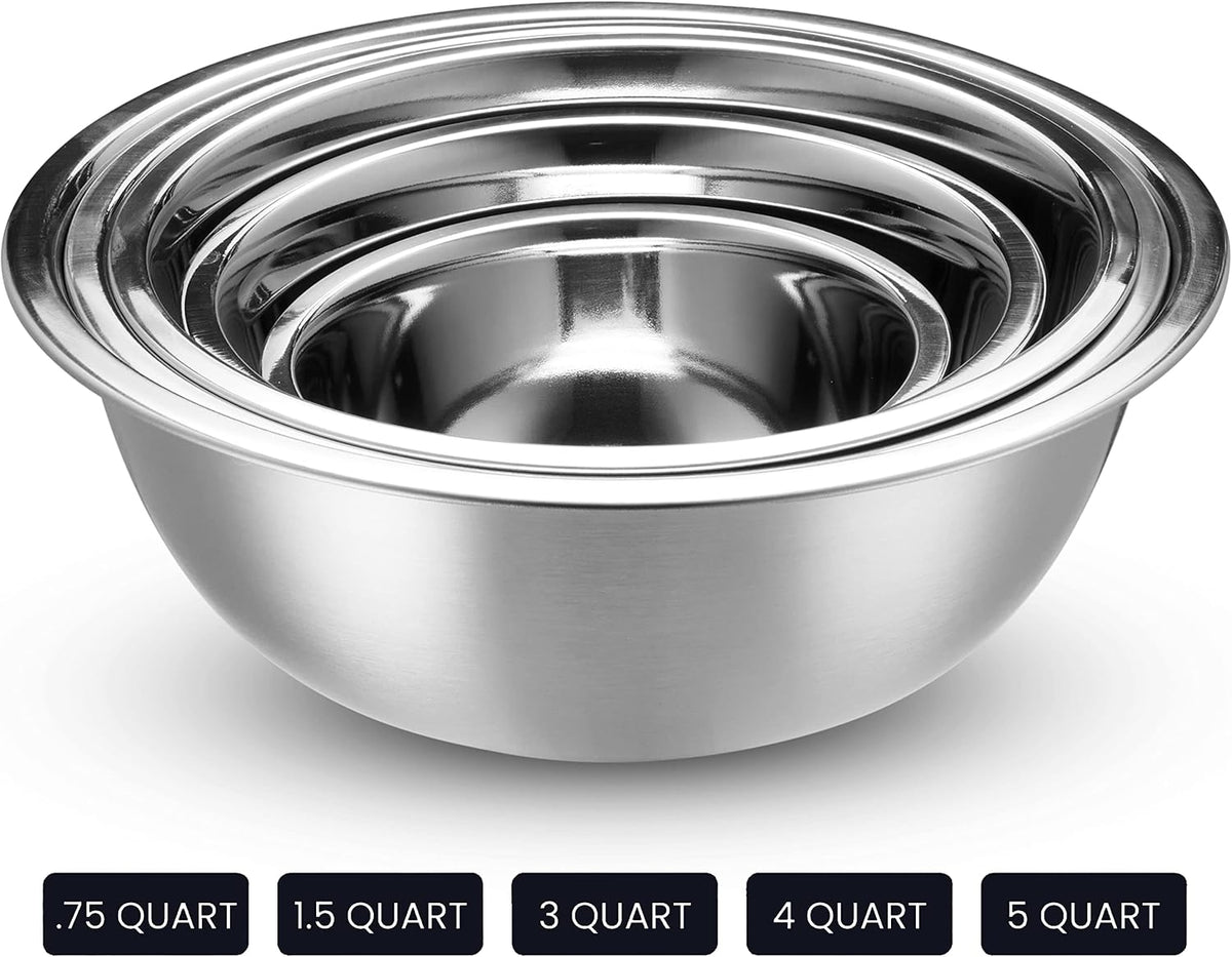10-Piece Stainless Steel Mixing Bowl Set with Lids for Food Prep & Storage