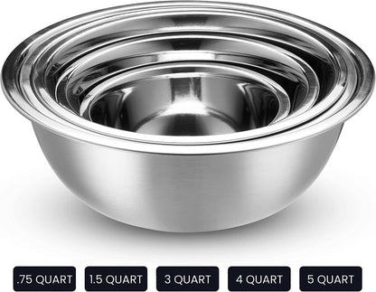 10-Piece Stainless Steel Mixing Bowl Set with Lids for Food Prep & Storage