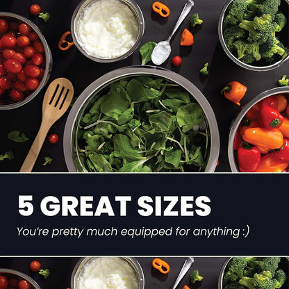 10-Piece Stainless Steel Mixing Bowl Set with Lids for Food Prep & Storage