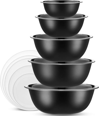 10-Piece Stainless Steel Mixing Bowl Set with Lids for Food Prep & Storage