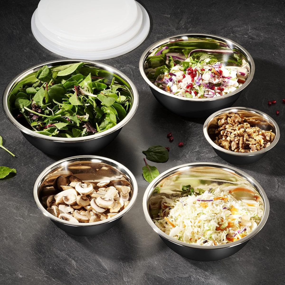 10-Piece Stainless Steel Mixing Bowl Set with Lids for Food Prep & Storage