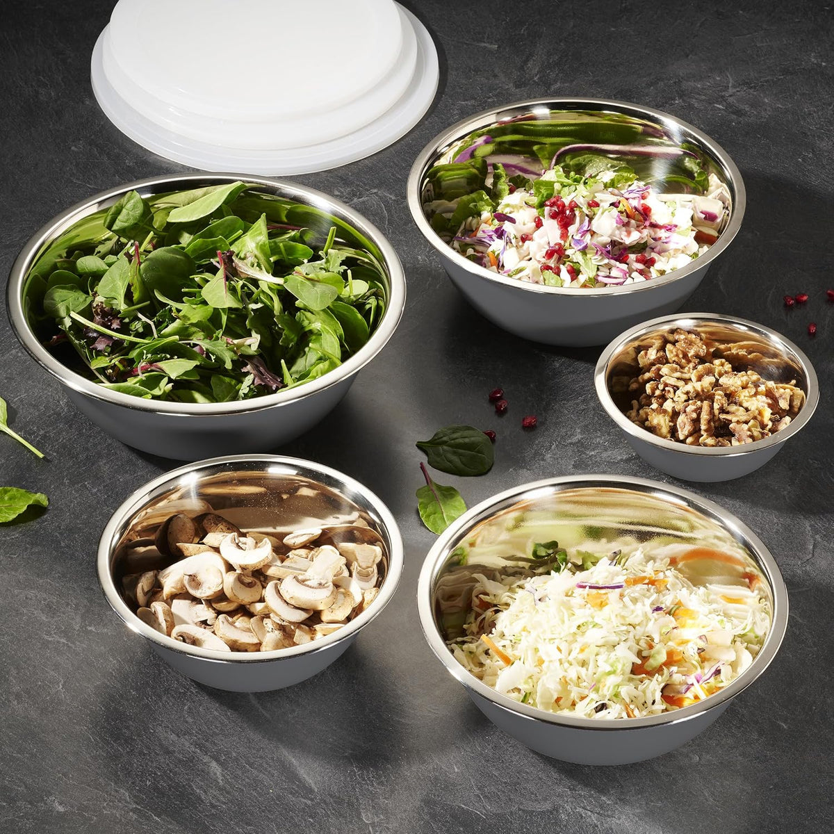 10-Piece Stainless Steel Mixing Bowl Set with Lids for Food Prep & Storage