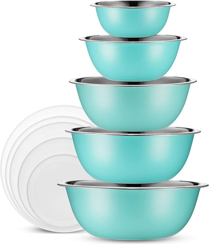 10-Piece Stainless Steel Mixing Bowl Set with Lids for Food Prep & Storage