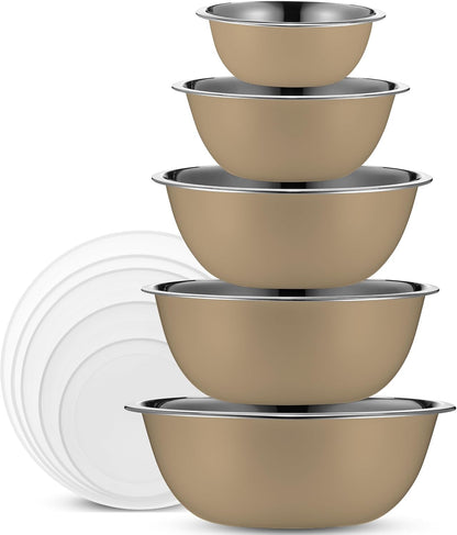 10-Piece Stainless Steel Mixing Bowl Set with Lids for Food Prep & Storage