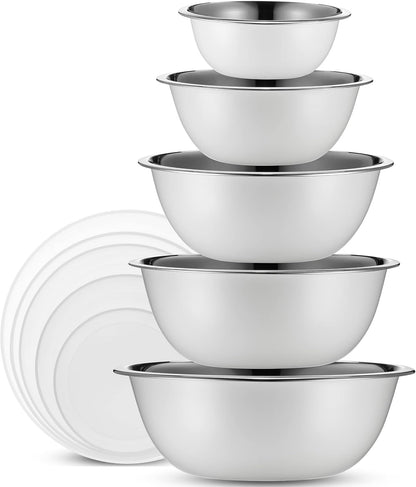 10-Piece Stainless Steel Mixing Bowl Set with Lids for Food Prep & Storage