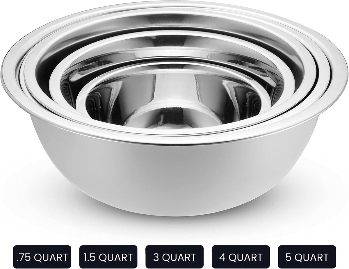 10-Piece Stainless Steel Mixing Bowl Set with Lids for Food Prep & Storage