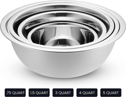 10-Piece Stainless Steel Mixing Bowl Set with Lids for Food Prep & Storage