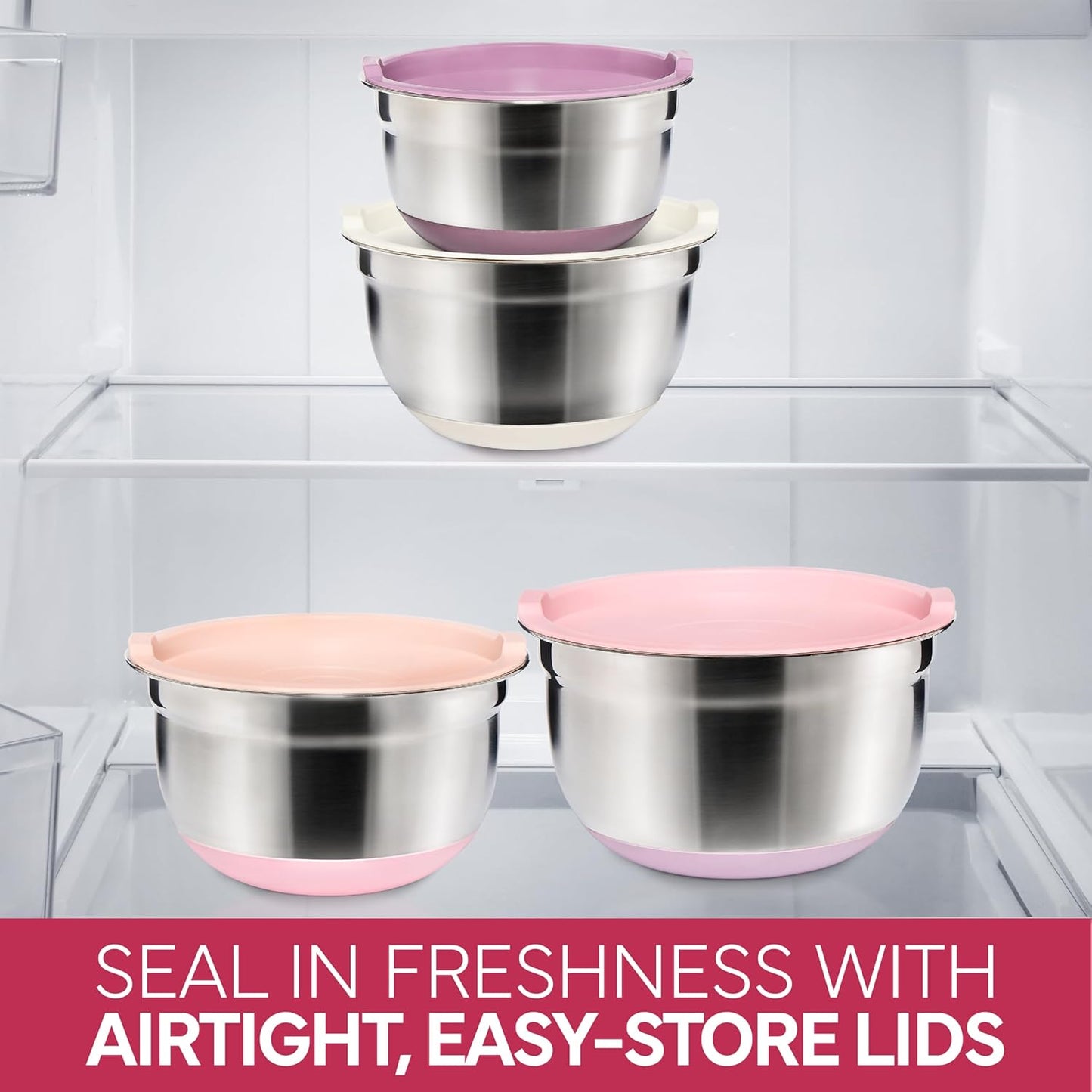 Stainless Steel Mixing Bowls Set with Lids - Nesting Bowls with Non-Slip Bottom, Sage, 12 Pieces