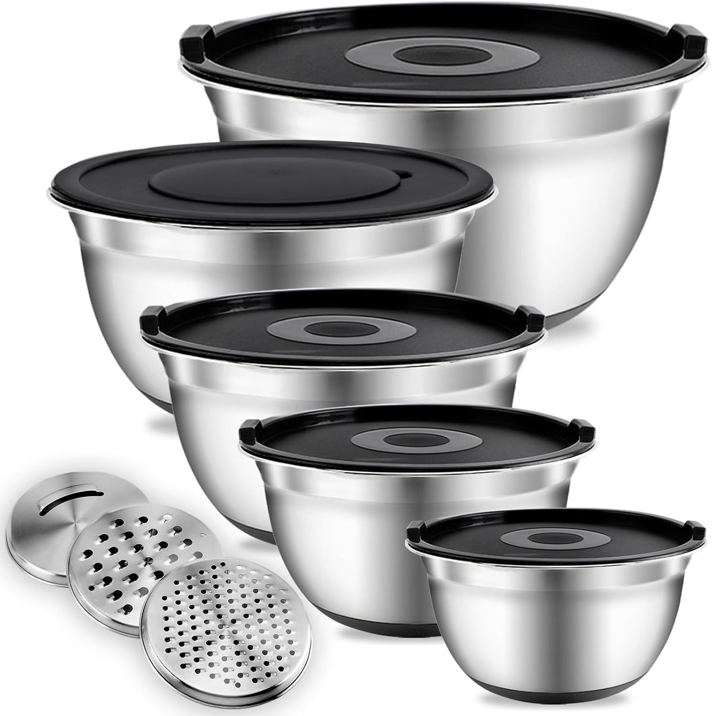 Stainless Steel Mixing Bowls Set with Lids - Nesting Bowls with Non-Slip Bottom, Sage, 12 Pieces
