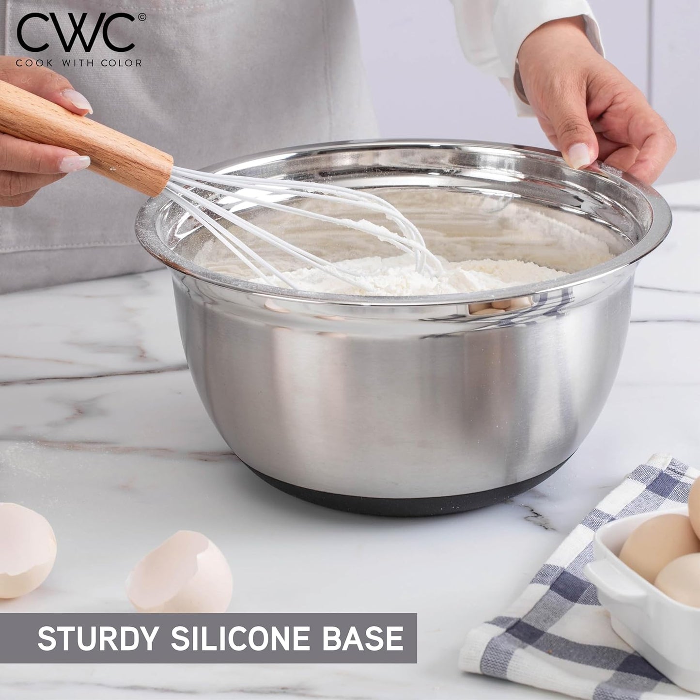 Stainless Steel Mixing Bowls Set with Lids - Nesting Bowls with Non-Slip Bottom, Sage, 12 Pieces