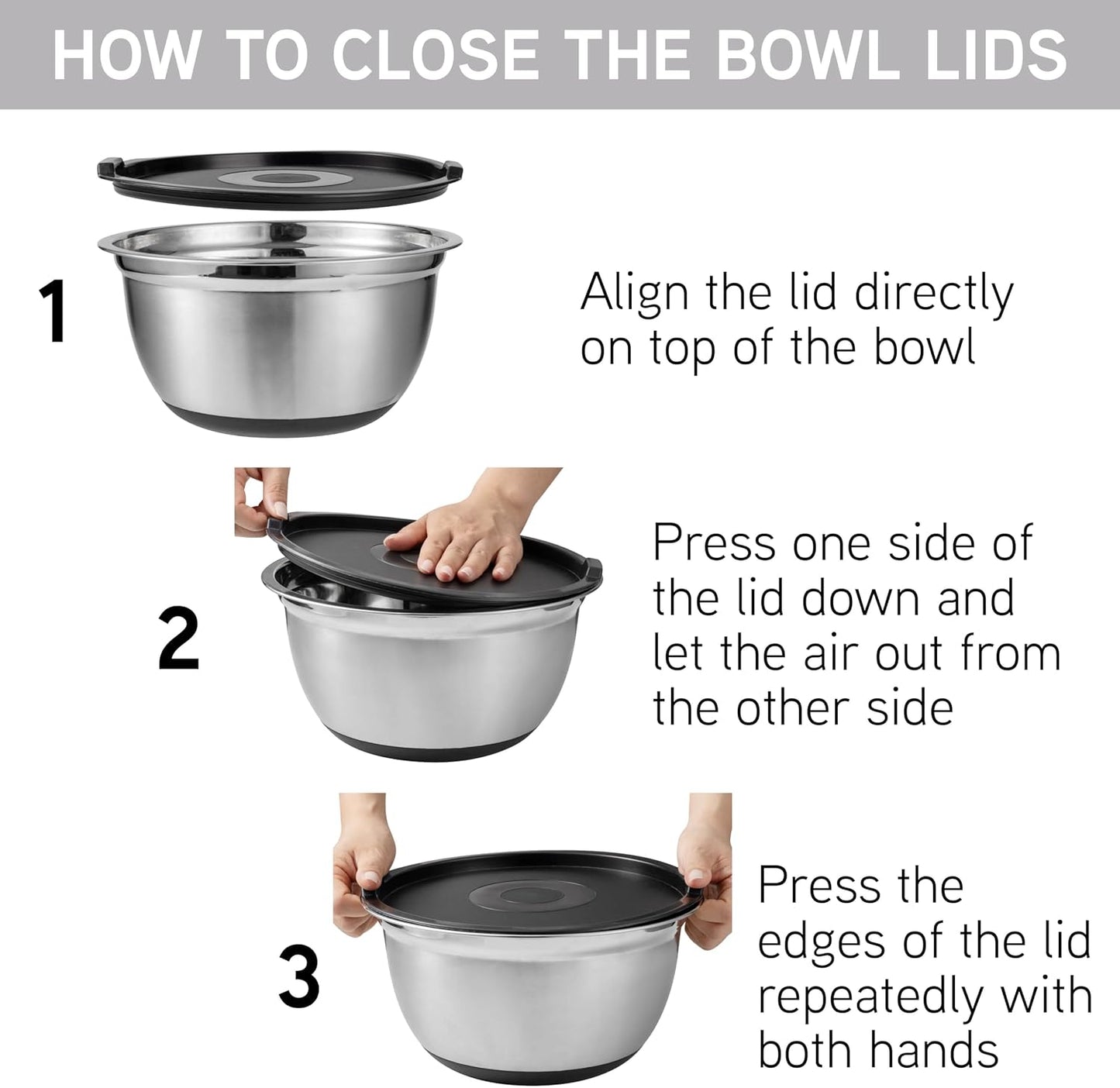 Stainless Steel Mixing Bowls Set with Lids - Nesting Bowls with Non-Slip Bottom, Sage, 12 Pieces