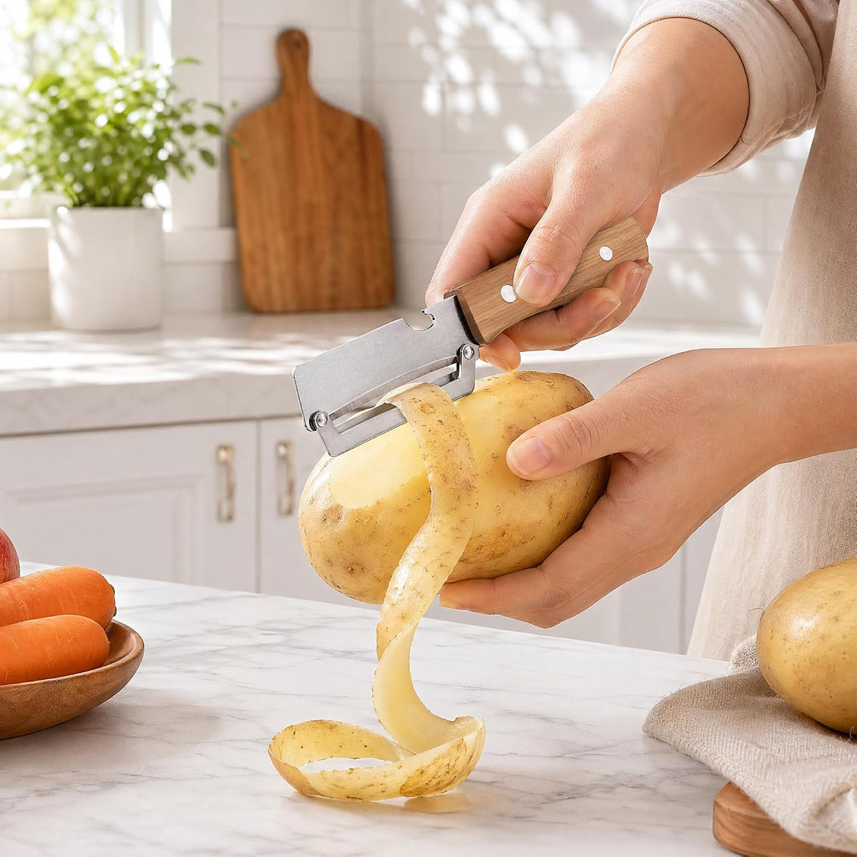 2 Pack Vegetable Peeler, Multi Functional Premium 2-in-1 Potato Peelers, with Wooden Handle & Bottle Opener, Stainless Steel Kitchen Tool for Fruit Potato Pumpkin Papaya, Pare Necessary Kitchen Tools
