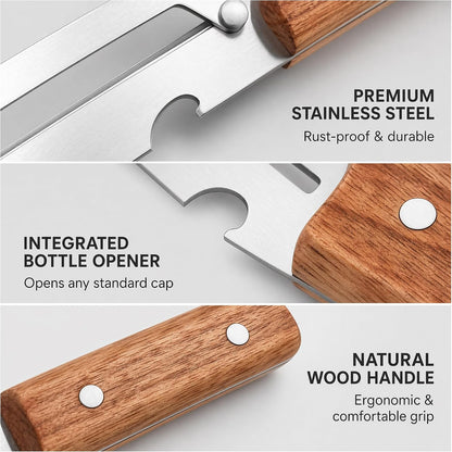 2 Pack Vegetable Peeler, Multi Functional Premium 2-in-1 Potato Peelers, with Wooden Handle & Bottle Opener, Stainless Steel Kitchen Tool for Fruit Potato Pumpkin Papaya, Pare Necessary Kitchen Tools