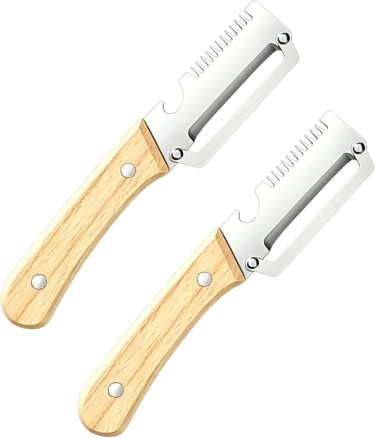 2 Pack Vegetable Peeler, Multi Functional Premium 2-in-1 Potato Peelers, with Wooden Handle & Bottle Opener, Stainless Steel Kitchen Tool for Fruit Potato Pumpkin Papaya, Pare Necessary Kitchen Tools