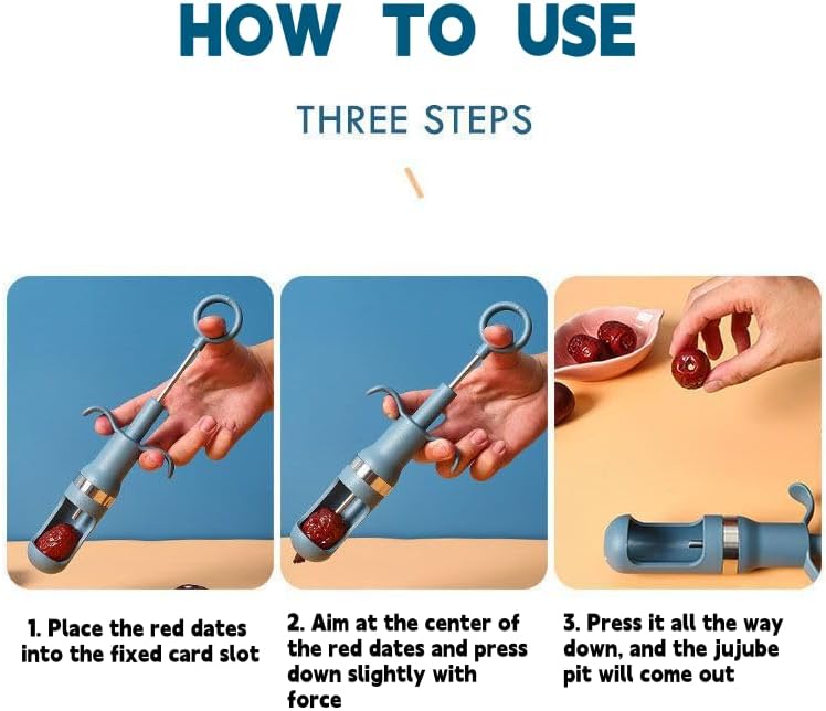 Red Dates Corer Jujube Pitter Multifunctional Portable Efficient Jujube Corer Fruit Core Remover for Pear Cherry Jujube Red Date Kitchen Tool PP Stainless Steel (Blue)