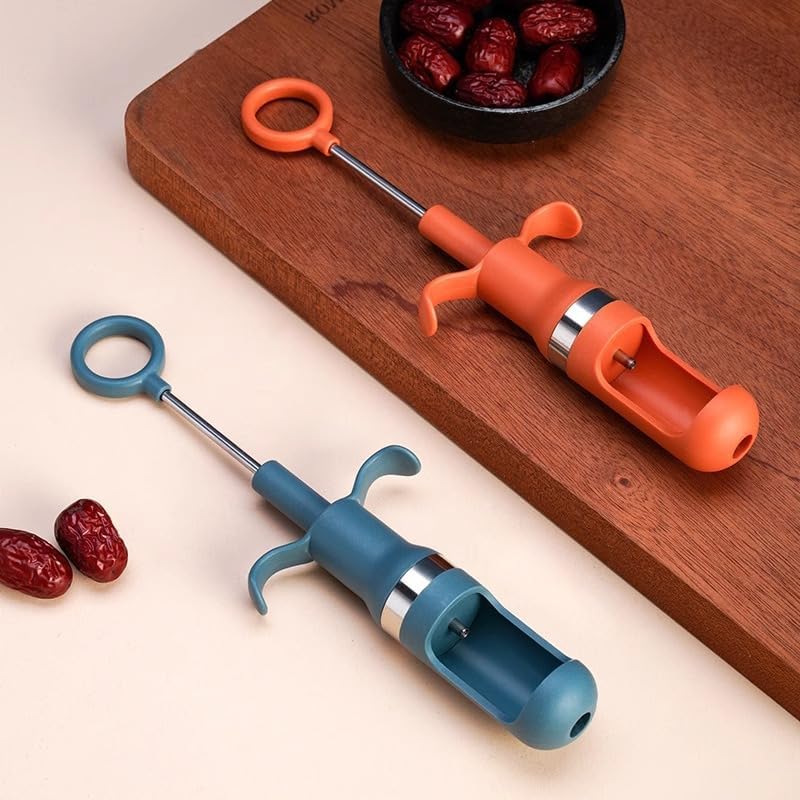 Red Dates Corer Jujube Pitter Multifunctional Portable Efficient Jujube Corer Fruit Core Remover for Pear Cherry Jujube Red Date Kitchen Tool PP Stainless Steel (Blue)