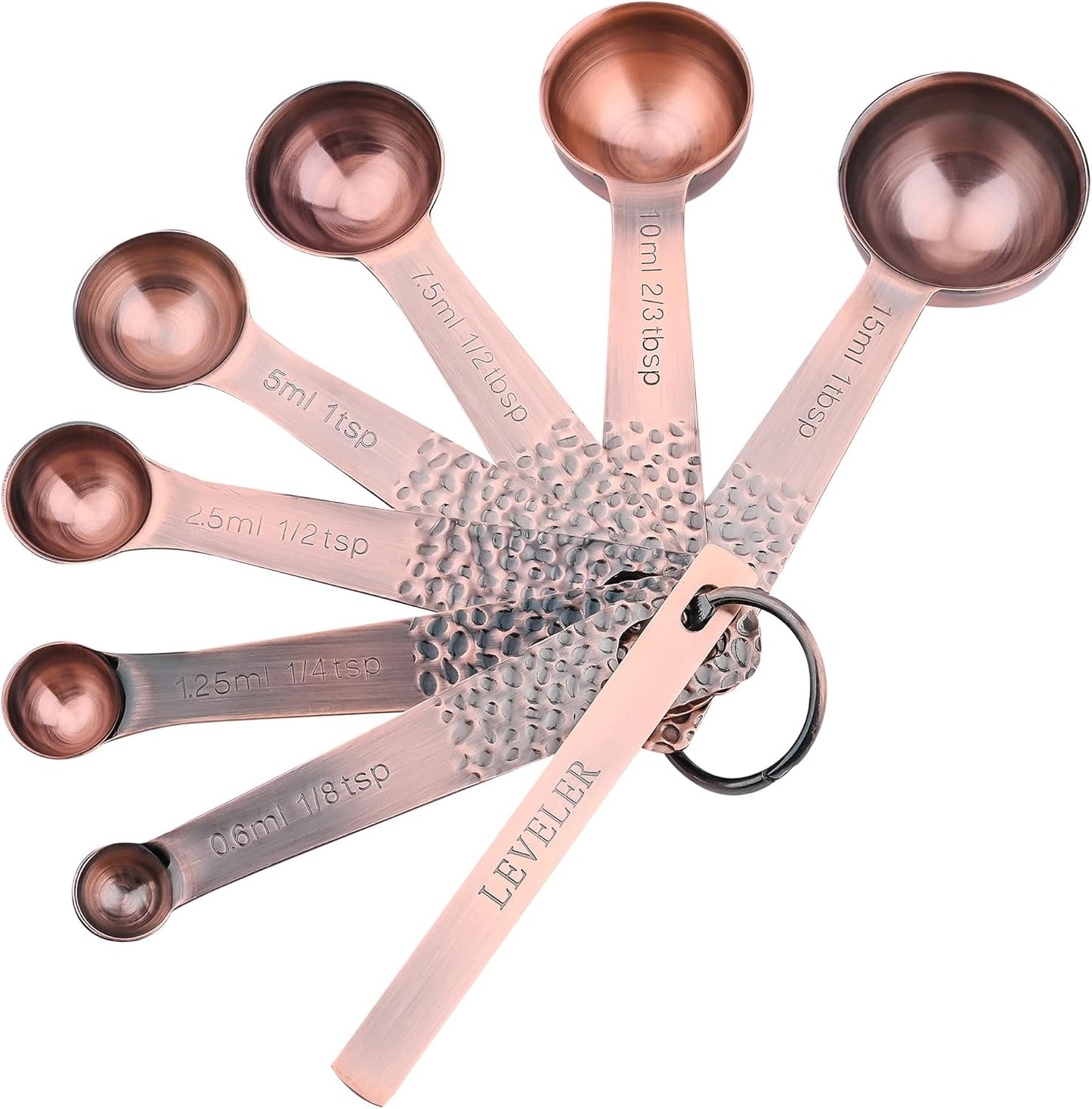 Measuring Spoons Set 7, Copper Plated Measuring Spoons Set for Baking & Kitchen, Metric &US Stainless Steel Measure Tools with Leveler for Dry & Liquid