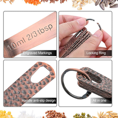 Measuring Spoons Set 7, Copper Plated Measuring Spoons Set for Baking & Kitchen, Metric &US Stainless Steel Measure Tools with Leveler for Dry & Liquid