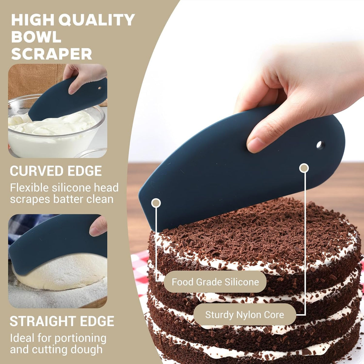 2Pcs Silicone Bowl Scraper Curved Edge Flexible Dough Scraper Tool