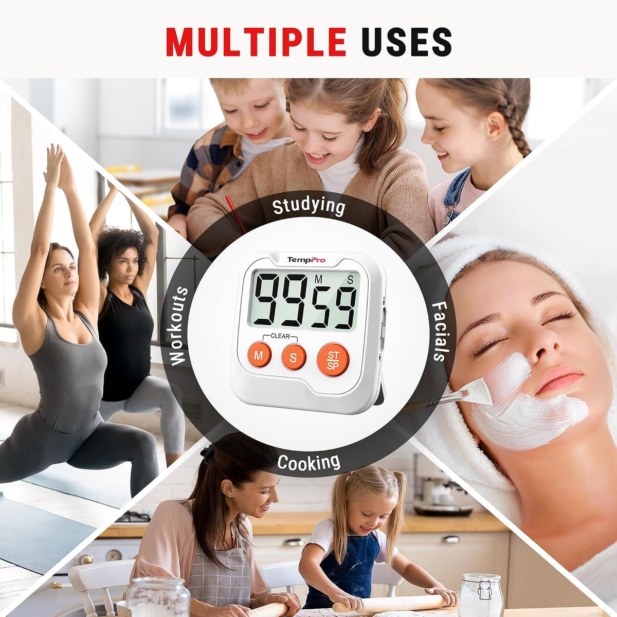 TM03 Digital Timer with 2 Alarm Volume & Strong Magnetic Back