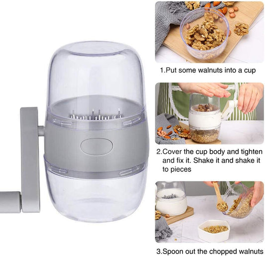 Nut Chopper Manual Nut Grinder Hand Crank For All Nuts Walnut Pecans, Hand Held Food Shredder Cutter Mincer Food Shredder Tool for Vegetables Fruits Nuts(Grey)