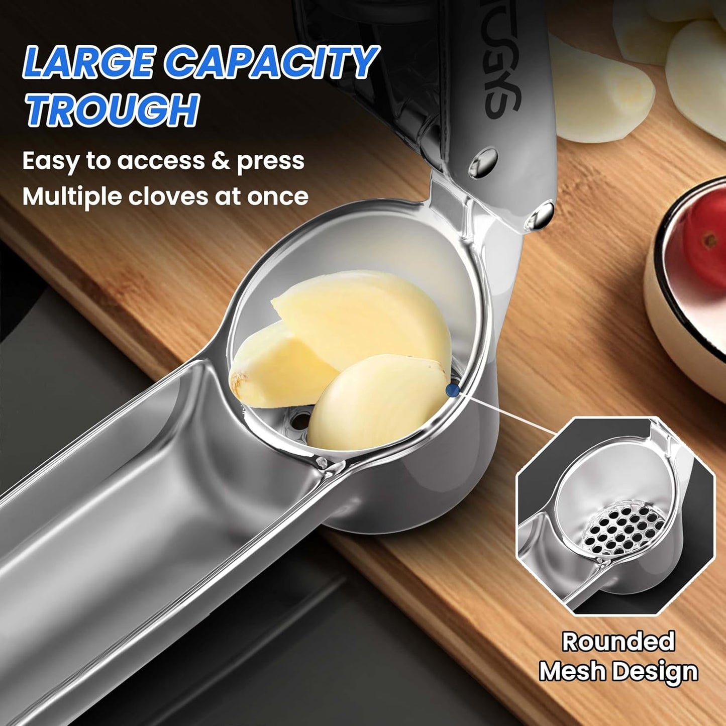 Heavy Duty Stainless Steel Garlic Press - Professional Grade Garlic Mincer & Crusher with Ergonomic Soft Grip Handle, Dishwasher Safe, Rust-Proof - Easy to Clean Kitchen Gadget for Cooking