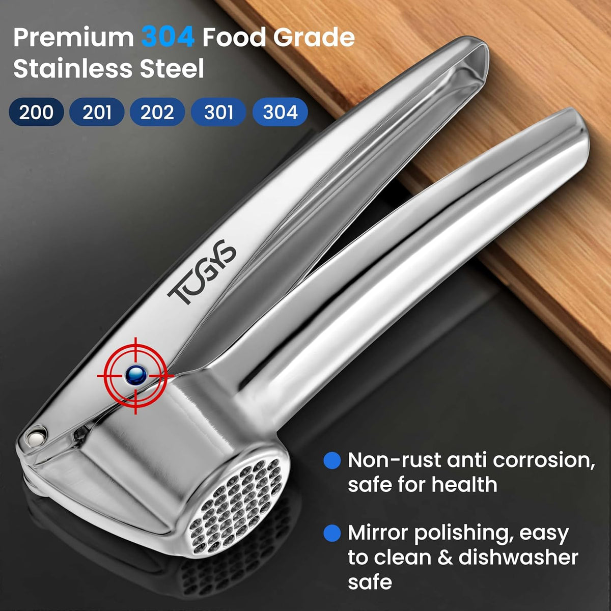 Heavy Duty Stainless Steel Garlic Press - Professional Grade Garlic Mincer & Crusher with Ergonomic Soft Grip Handle, Dishwasher Safe, Rust-Proof - Easy to Clean Kitchen Gadget for Cooking