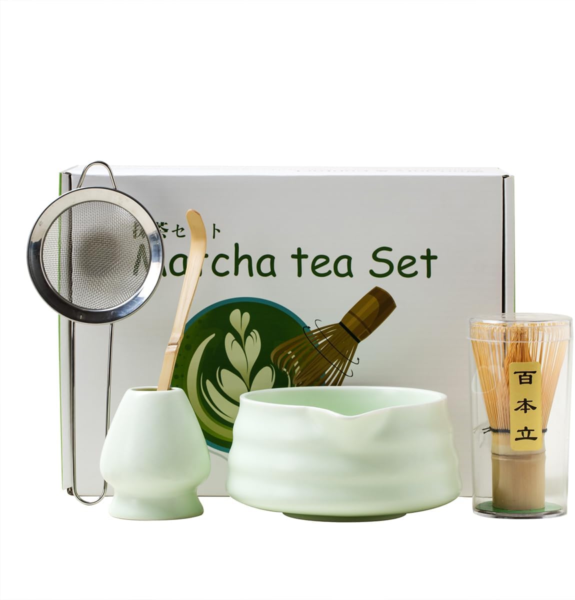 Matcha Set - Match Bowl with Spout and Whisk, 15 OZ, Matcha Scoop | Matcha Whisk Stand (Chasen Holder) - 5pc Perfect Matcha Kit for Matcha Tea Ceremony