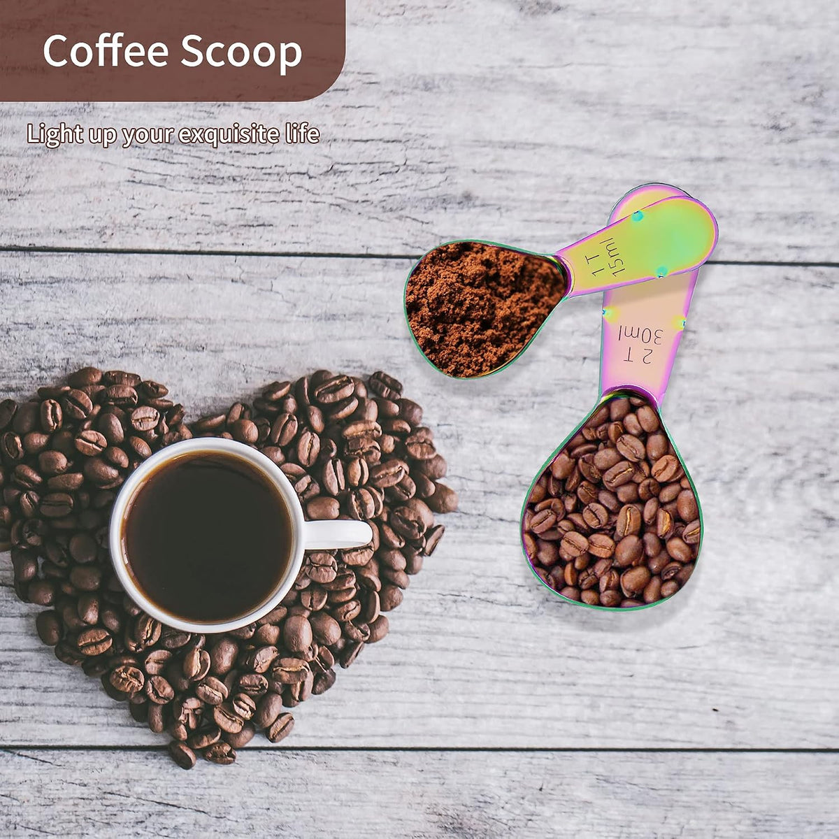 2 Pieces Stainless Steel Coffee Scoops Set(1 Tbsp,2 Tbsp)Durable Coffee Spoons with Ergonomic Handle Measuring Tablespoon for Canisters Tea Sugar Ground Coffee Whole Bean Milk Powder Flour (Colourful)