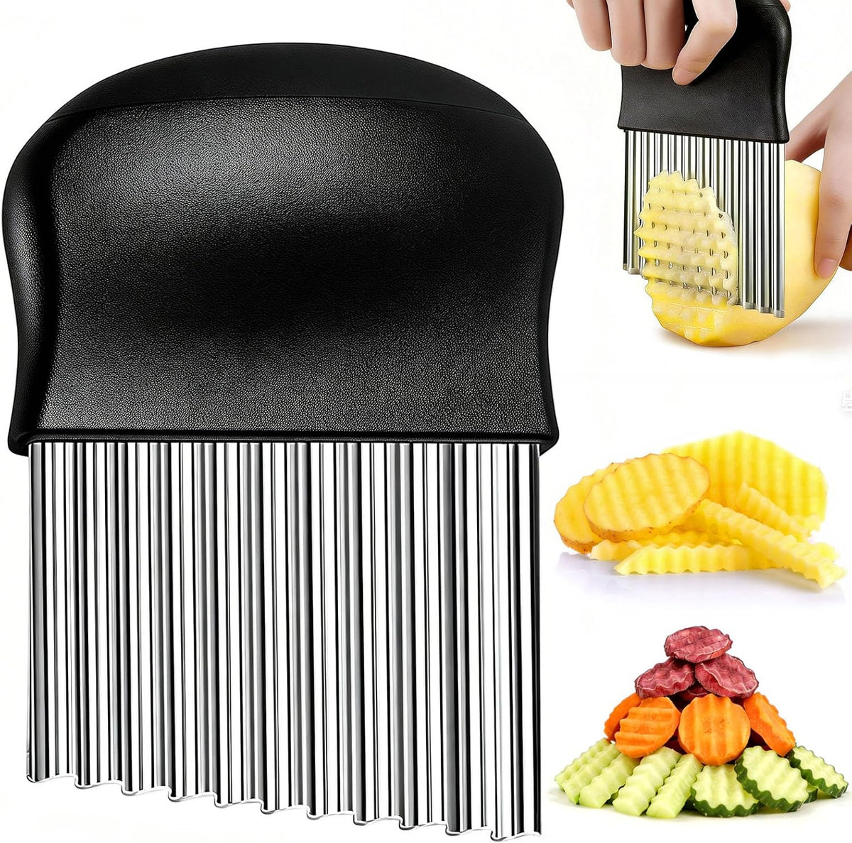 Large Crinkle Cutter Stainless Steel, French Fry Cutter for Potatoes