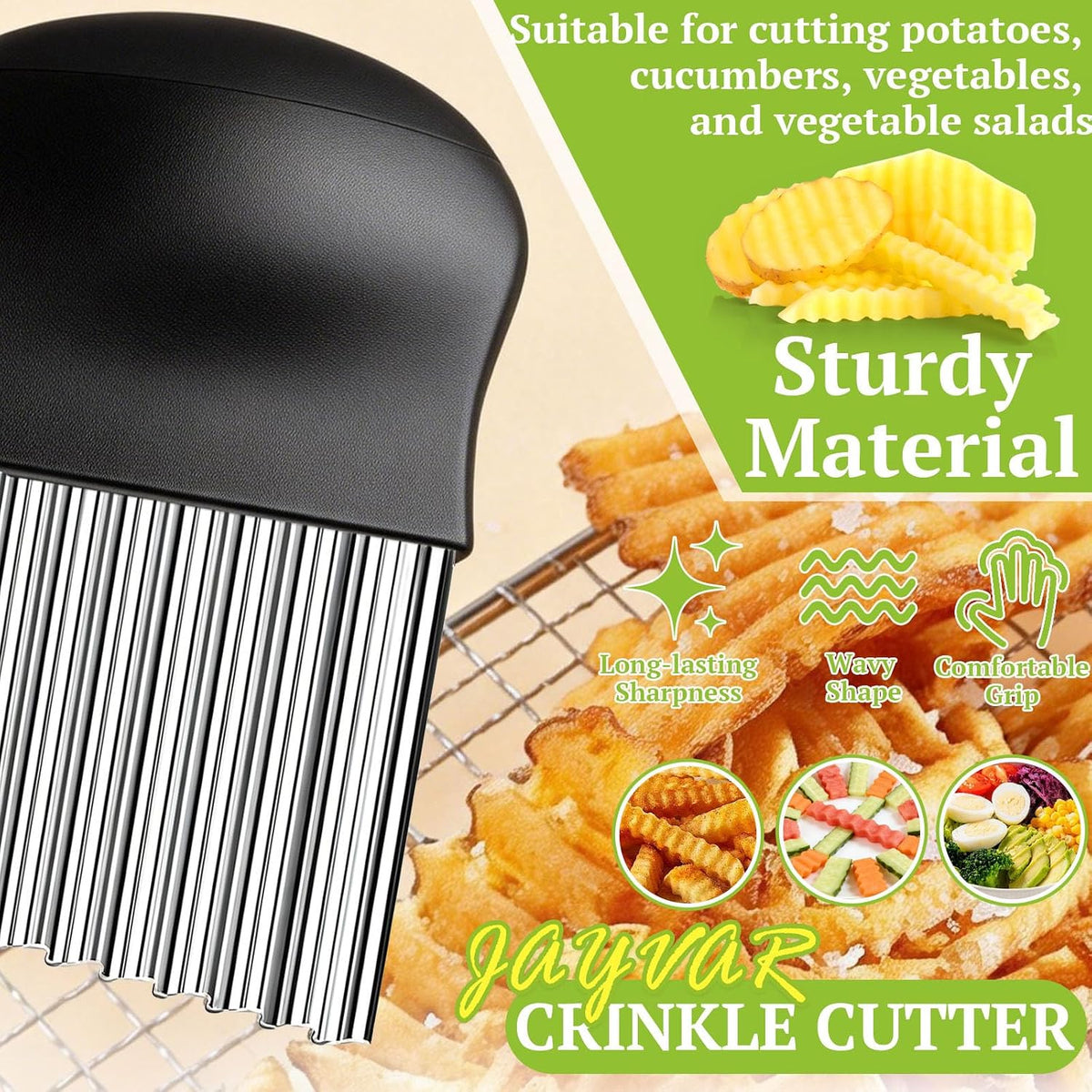 Large Crinkle Cutter Stainless Steel, French Fry Cutter for Potatoes