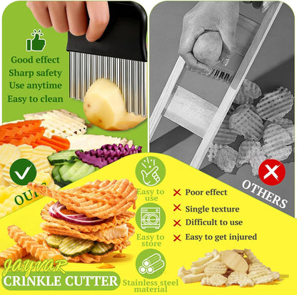 Large Crinkle Cutter Stainless Steel, French Fry Cutter for Potatoes