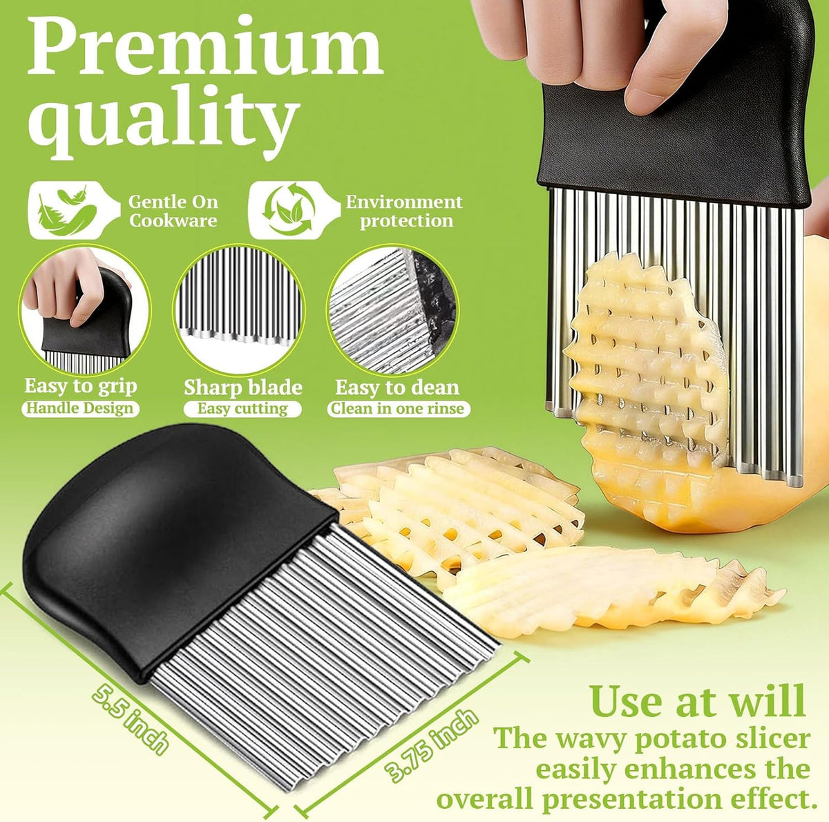 Large Crinkle Cutter Stainless Steel, French Fry Cutter for Potatoes